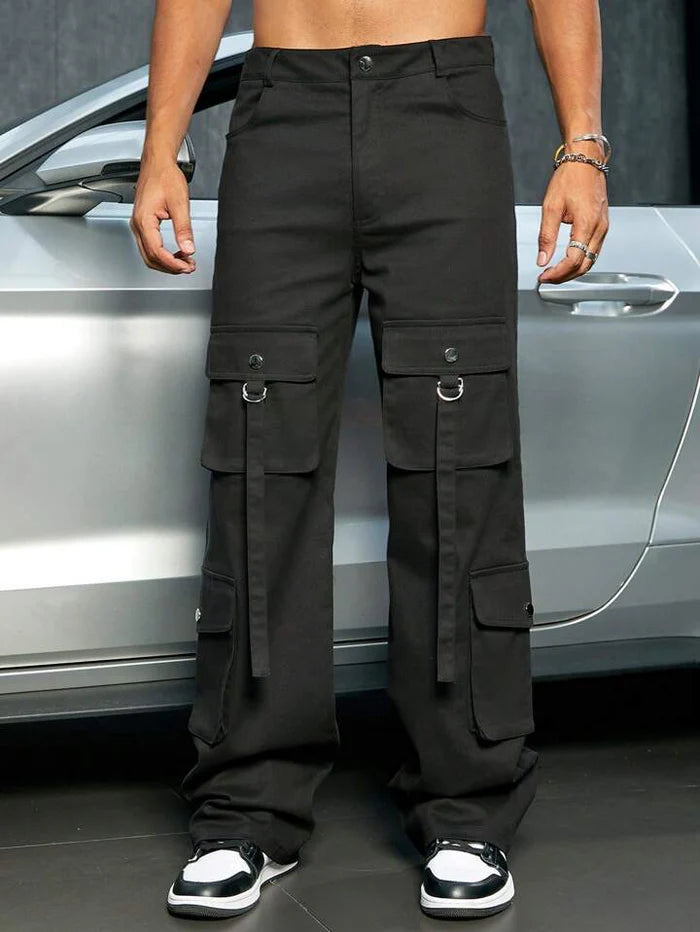 Black Utility Cargo Pants with Multi-Pockets