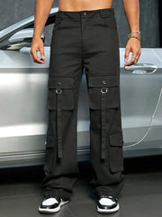 Black Utility Cargo Pants with Multi-Pockets